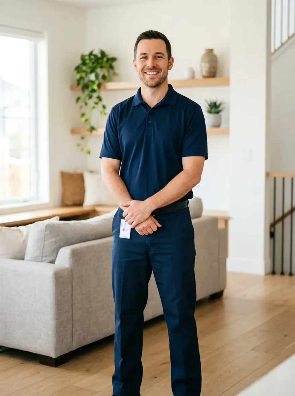 Summit Home Services technician in a customer's living room