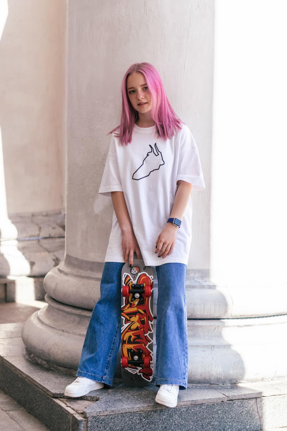 BLARE Drop 04 lookbook - skater in an oversized tee