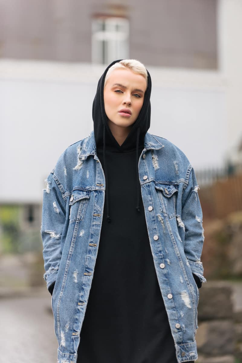 Platinum hair, double denim